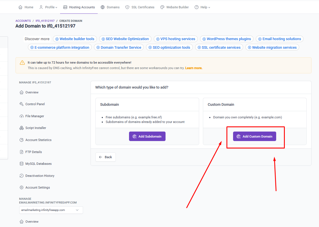 InfinityFree কাস্টম ডোমেইন যোগ