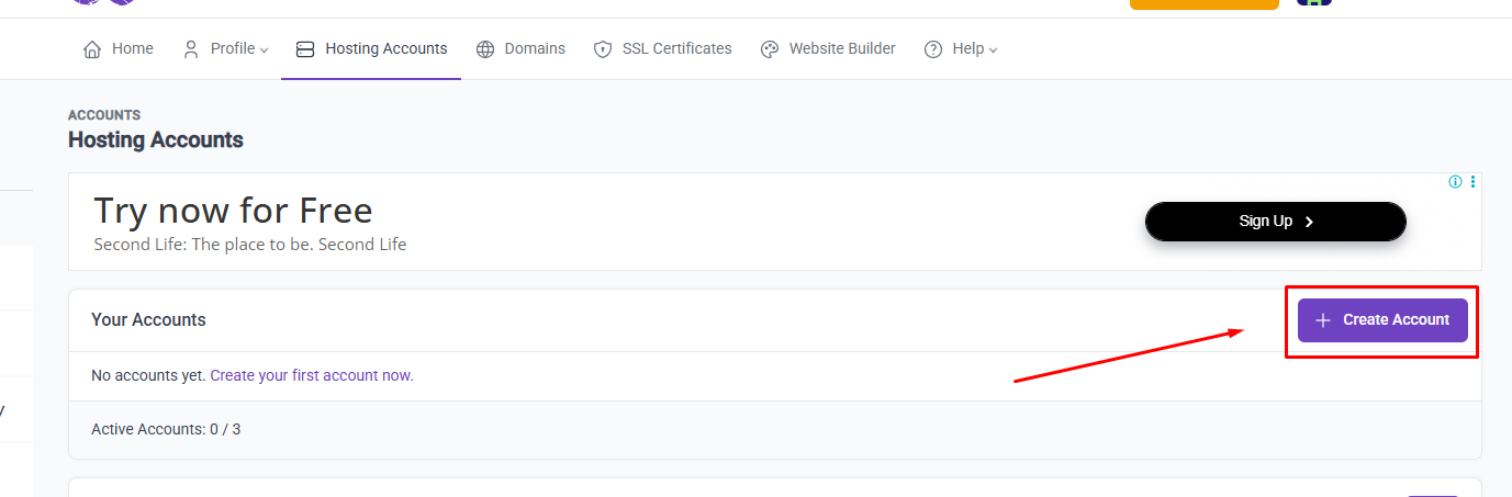 InfinityFree নতুন অ্যাকাউন্ট তৈরি