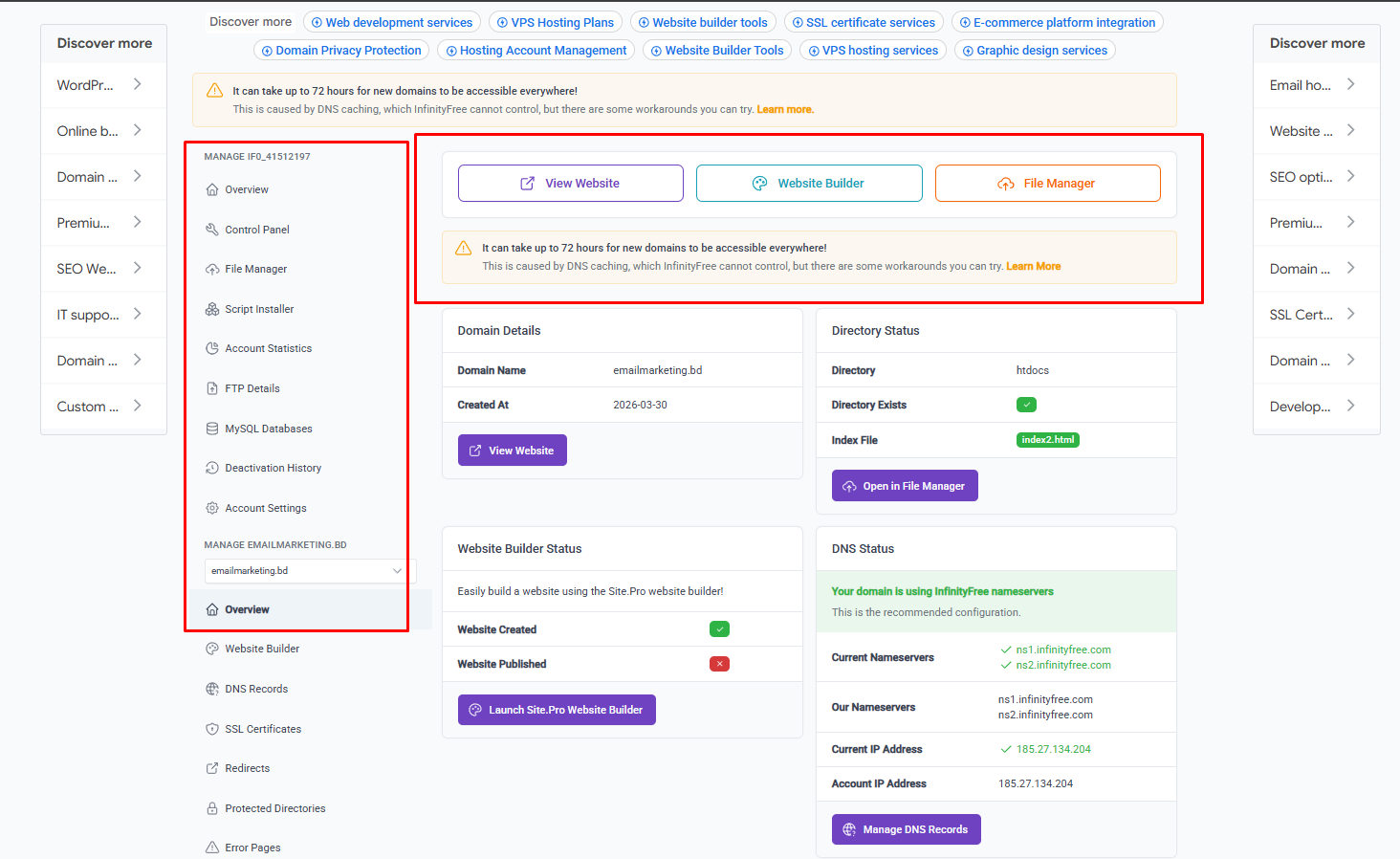 InfinityFree Control Panel