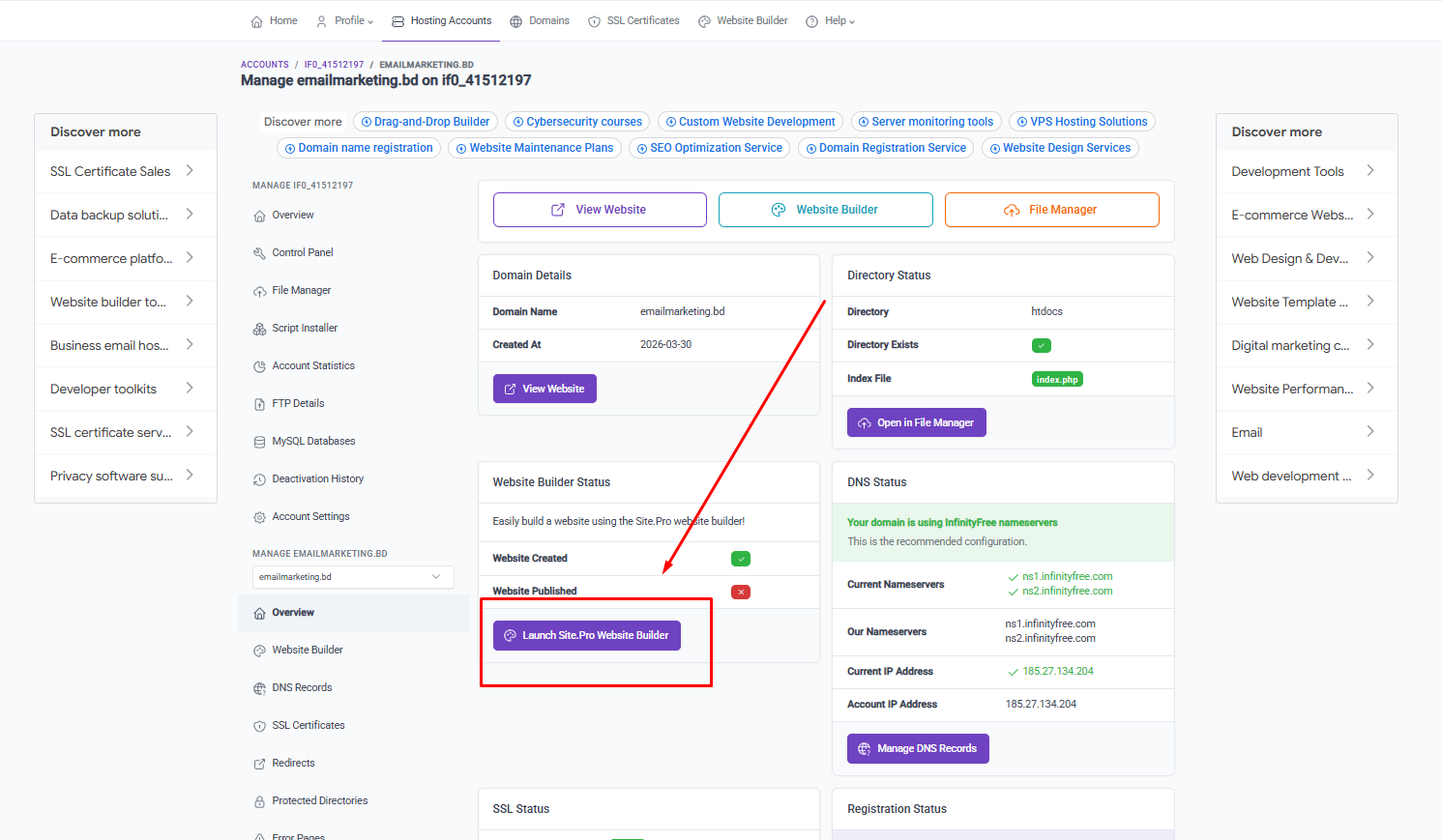 InfinityFree Website Builder চালু করুন