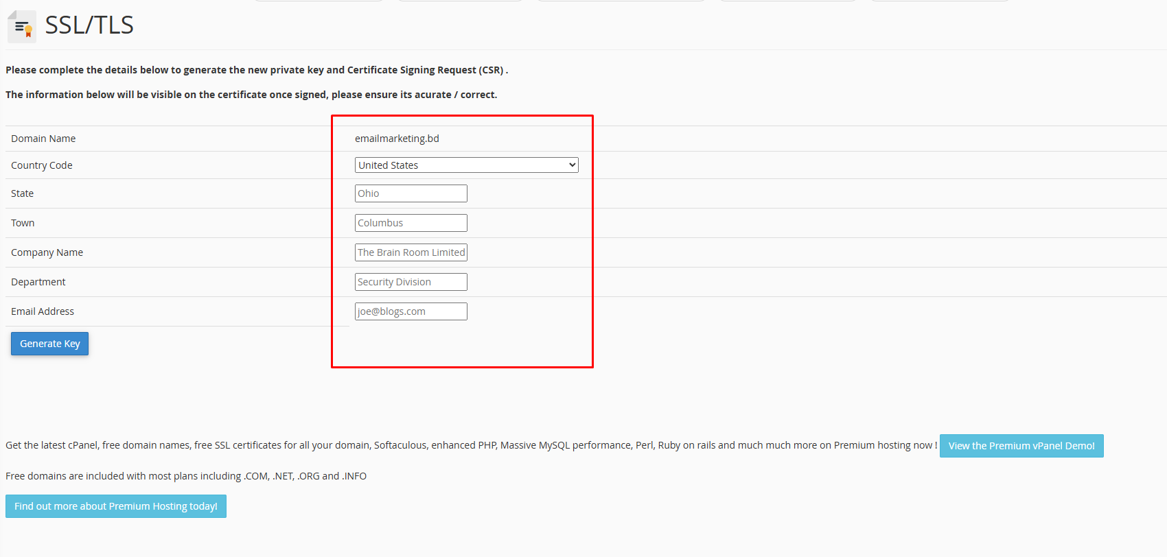 InfinityFree SSL Key সিলেক্ট করুন