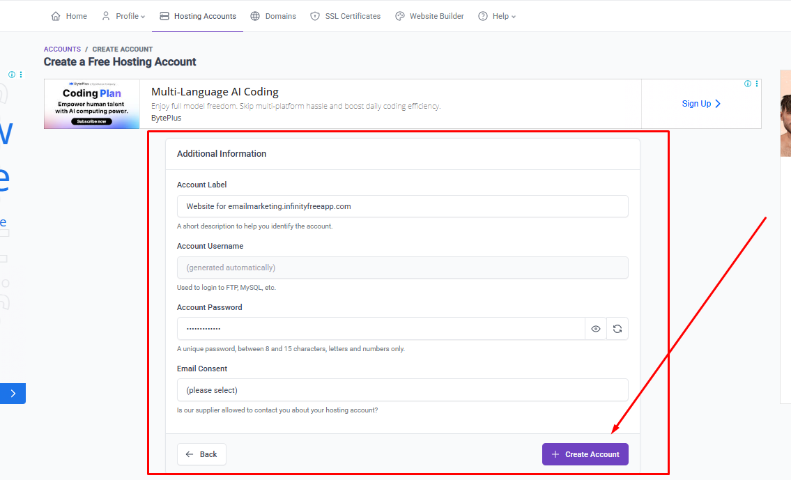 InfinityFree অ্যাকাউন্ট কনফার্ম করুন