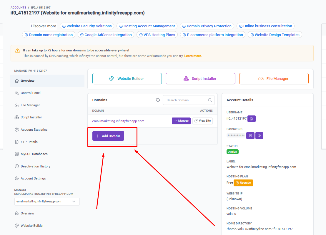 InfinityFree ডোমেইন যোগ করুন