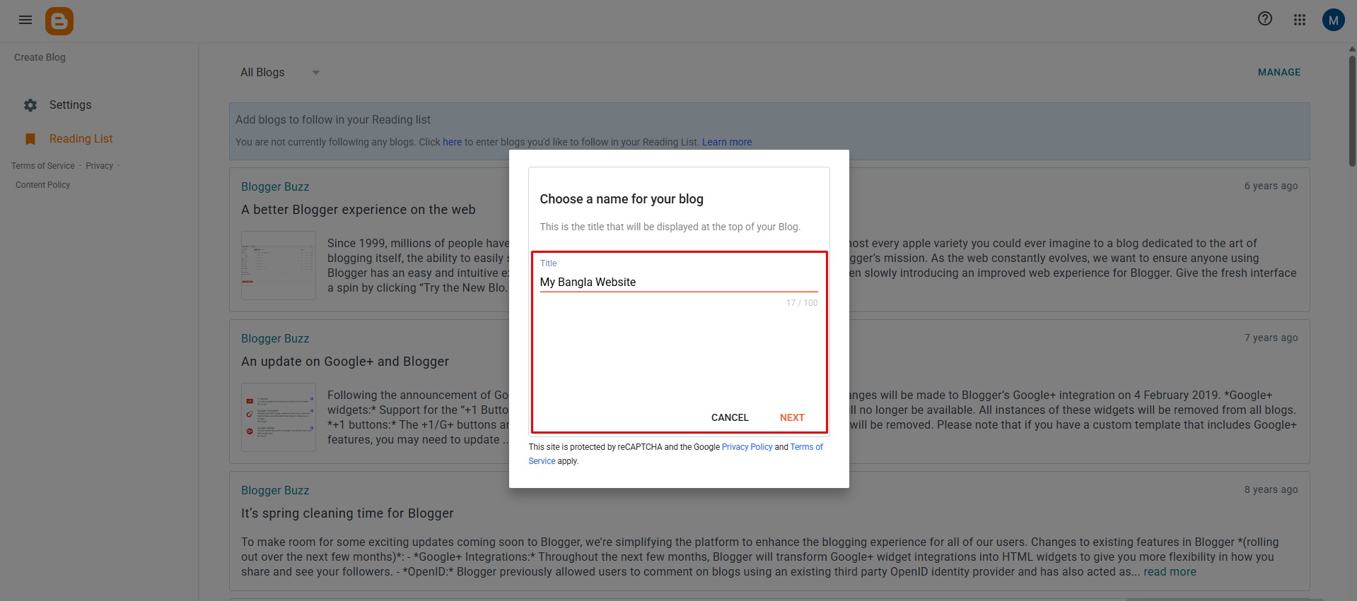 Blogger-এ নতুন ওয়েবসাইটের নাম দেওয়া