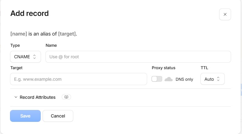 Cloudflare-এ প্রথম Blogger CNAME যোগ করা