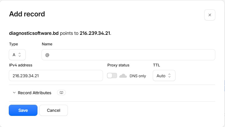 Cloudflare DNS-এ Blogger-এর চারটি A Record